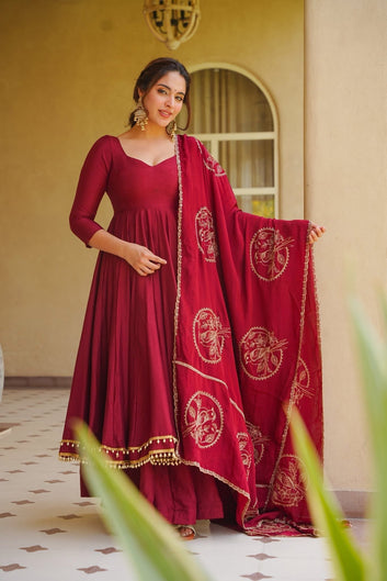 Kairaanshi Maroon Anarkali Suit Set