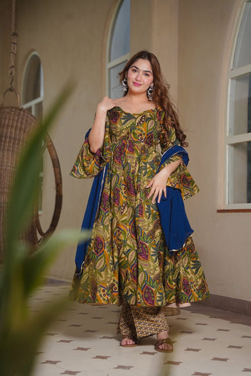 Rianika Floral Cotton Anarkali Suit Set