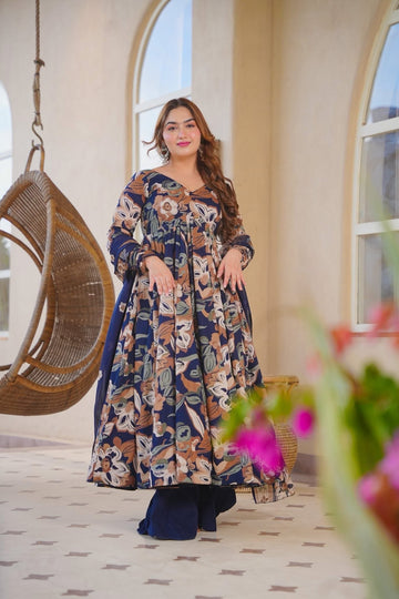 Neyvra Blue Cotton Anarkali Suit Set