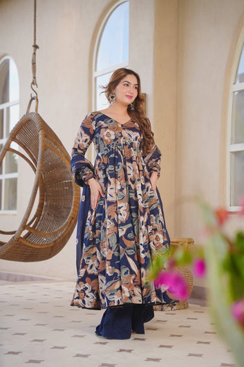 Neyvra Blue Cotton Anarkali Suit Set