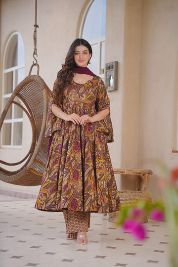 Elisha Printed Cotton Anarkali Suit Set