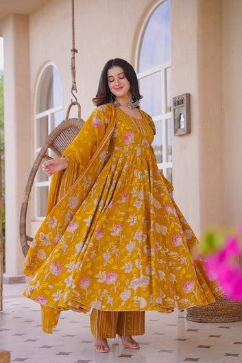 Zerisha Floral Cotton Anarkali Suit Set