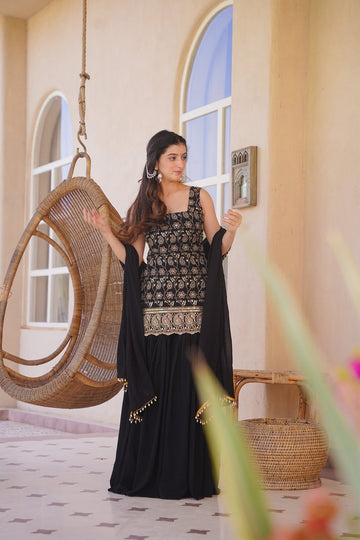 Vayusha Black Embroidered Sharara Set