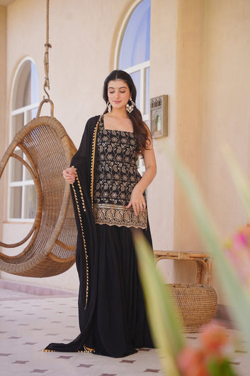 Vayusha Black Embroidered Sharara Set