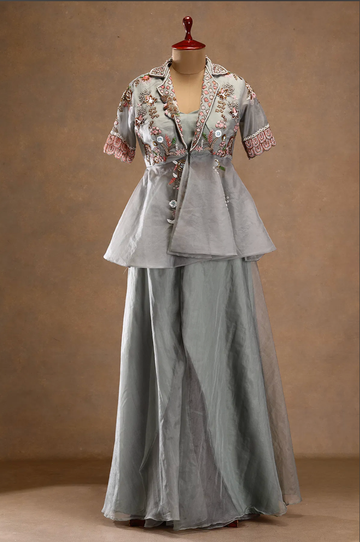 Blue tissue Suit with Embroidered Jacket