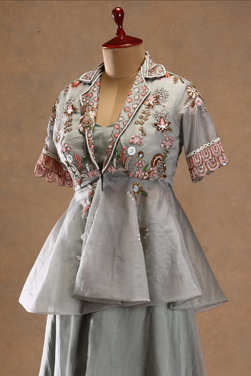 Blue tissue Suit with Embroidered Jacket