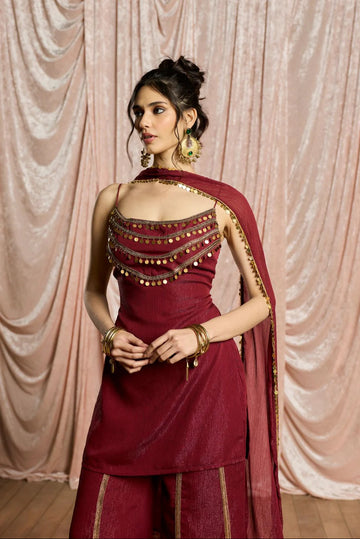 Burgundy Sharara Set