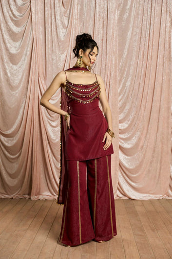 Burgundy Sharara Set