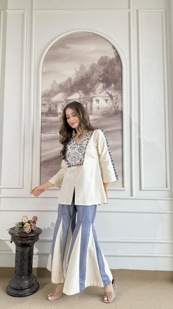 Denim Boho embroidered coord